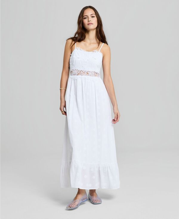 アンドノウディス レディース トップス ワンピース レース マキシ And Now This Women's Lace-Trim Tank Maxi Dress Bright Whtie｜ReVida 店