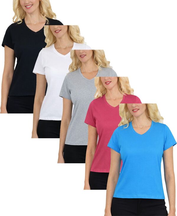 ギャラクシーバイハルビック レディース トップス Tシャツ リラックスフィット Vネック Galaxy By Harvic Women's Divatee Relaxed Fit V-Neck Short Sleeve T-Shirt-5 Pack Bk-wh-hg-mv-aq|ReVida 店