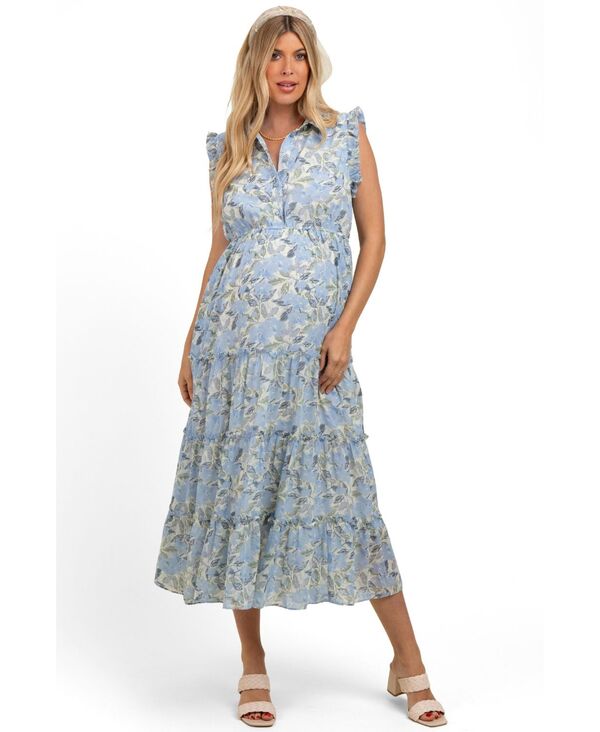 ピンクブラッシュ レディース トップス ワンピース フラワー柄 プリント ミディ マタニティ フラワー Pinkblush Maternity Blue Floral Print Frilled Pocketed Midi Dress Blue ブルー｜ReVida 店 28,480円