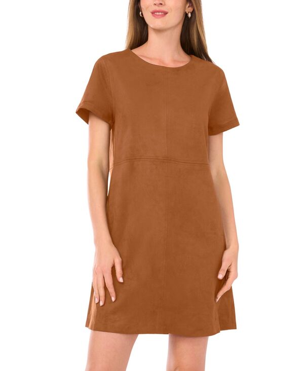 ヴィンスカムート レディース トップス ワンピース ミニ スエード Vince Camuto Women\'s Faux-Suede Seamed-Panel Shift Mini Dress Camel キャメル｜ReVida 店