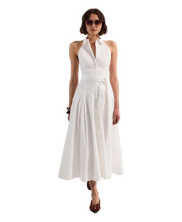 カレンミレン レディース トップス ワンピース ミディ シャツ Karen Millen Women's Midi Shirt Dress With Dropped Waist White ホワイト｜ReVida 店