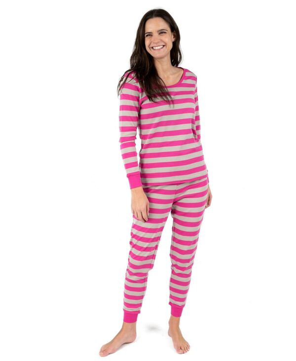 レベレット レディース アンダーウェア ナイトウェア コットン Leveret Women's Two Piece Cotton Striped Holiday Pajamas Berry & chime ストライプ|ReVida 店