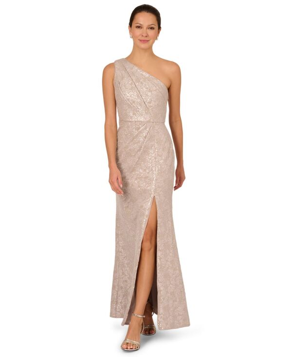 アドリアナ パペル レディース トップス ワンピース ワンショルダー Adrianna Papell Women's One-Shoulder Jacquard Gown Marble｜ReVida 店