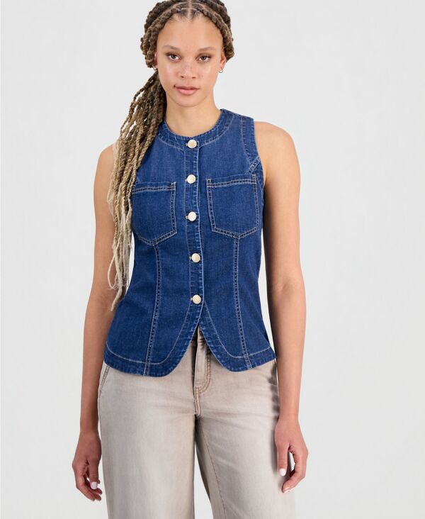 リヴァプール ロサンゼルス レディース トップス ベスト クルーネック デニム Liverpoolos Angeles Women's Crewneck Button-Front Denim Vest Wilder デニム｜ReVida 店