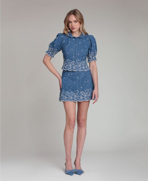 アヴェックレフィーユ レディース ボトムスカート ミニ Avec Les Filles Women'scallop Hemini Skirt Needle Blue ブルー|ReVida 店