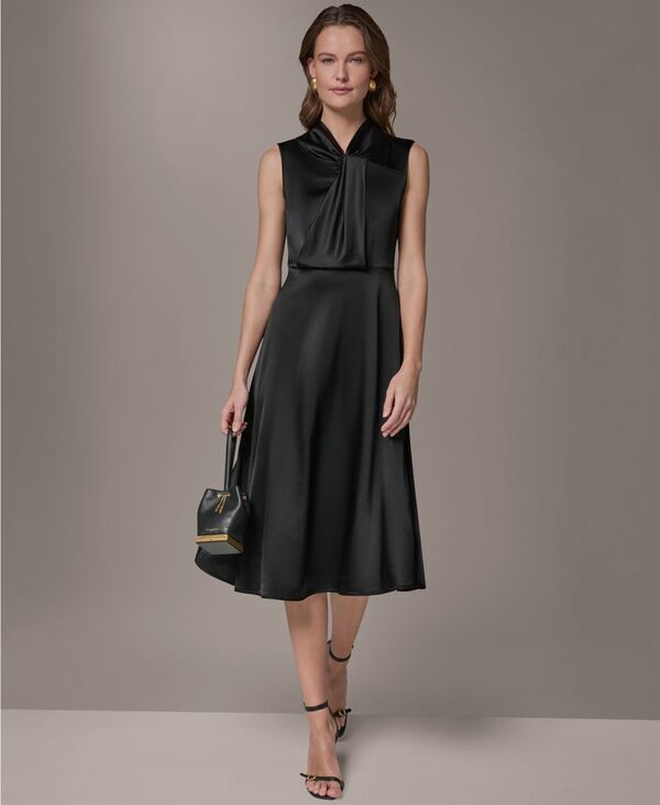ダナ キャラン ニューヨーク レディース トップス ワンピース モックネック A ライン シルク Donna Karanew York Women'silk Mock Neck A-Line Dress BLACK (BLK) ブラック|ReVida 店