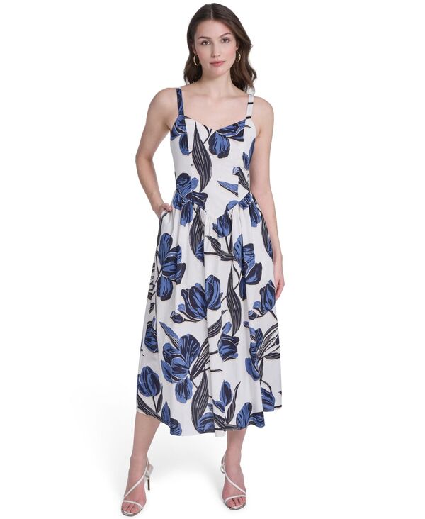 ヴィンスカムート レディース トップス ワンピース ミディ Vince Camuto Women's Fit & Flare Midi Dress Dark Blue ブルー｜ReVida 店