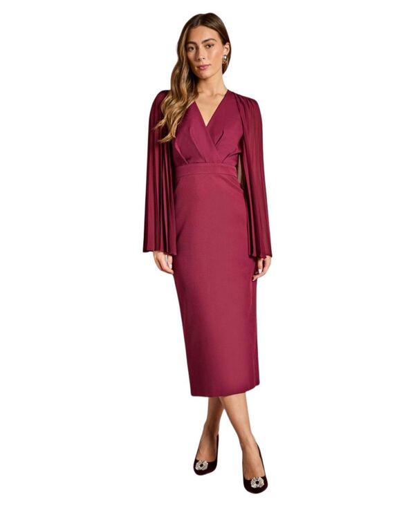 コースト レディース トップス ワンピース ケープデザイン ミディ キャップ ケープ Coast Women's Cape Sleeve Pencil Midi Dress Berry|ReVida 店