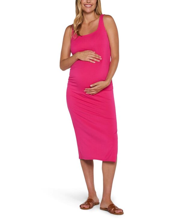マザーフッドマタニティー レディース トップス ワンピース ギャザー ミディ ノースリーブ Motherhood Maternity Women\'sleevelesside Ruched Midi Dress Fuchsia rose フューシャ｜ReVida 店