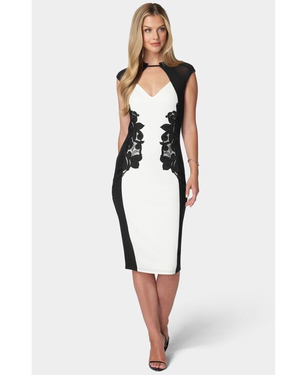 ベベ レディース トップス ワンピース Bebe Women\'s Applique Pencil Dress Black/white ホワイト｜ReVida 店
