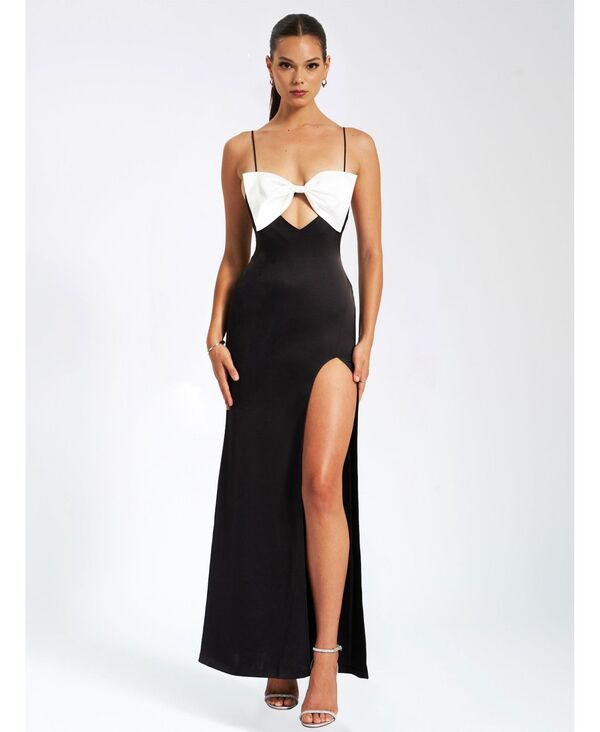 ミスサークル レディース トップス ワンピース サテン Miss Circle Women Eleanor Black and White Bow Satin Gown Black ブラック｜ReVida 店