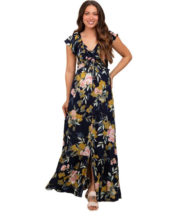 ピンクブラッシュ レディース トップス ワンピース フラワー柄 シャーリング マタニティ マキシ フラワー Pinkblush Maternity Navy Floral Smocked Cinched Top Maxi Dress Navy blue ネイビー|ReVida 店