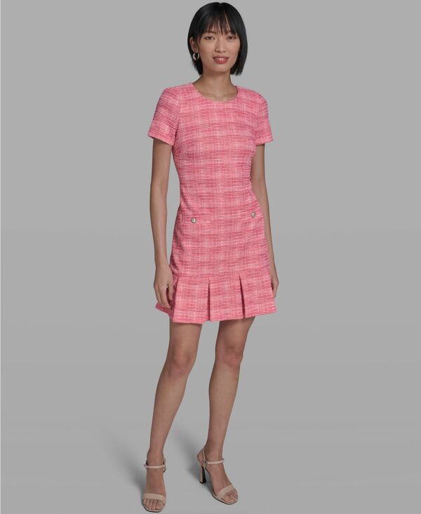 カール ラガーフェルド レディース トップス ワンピース 半袖 KARLAGERFELD PARIS Women'short-Sleeve Short Dress Hot Pink/Soft White ホワイト|ReVida 店