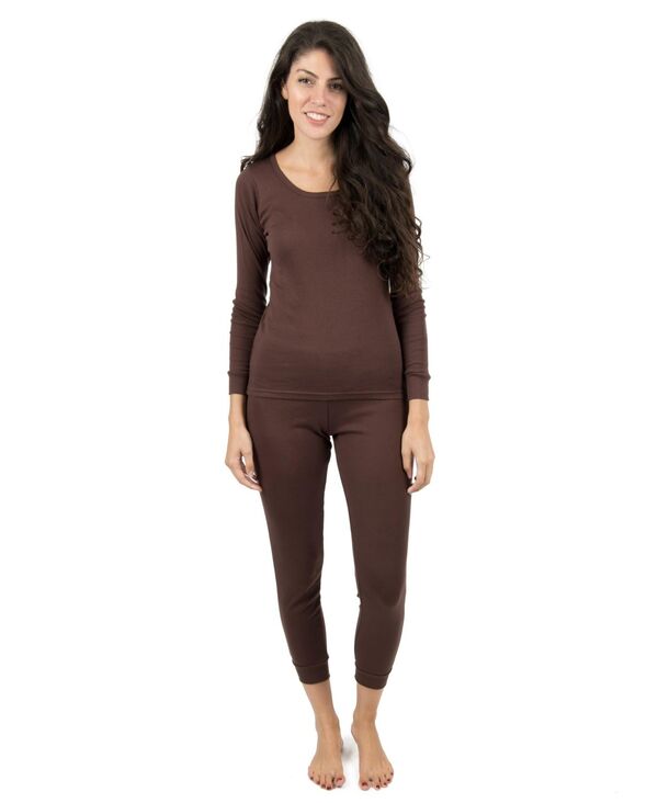 レベレット レディース アンダーウェア ナイトウェア パンツ シャツ コットン Leveret Women's Matching Family Two Piece Cotton Long Sleeve Shirt and Pantsolid Color Pajamas Brown ブラウン｜ReVida 店