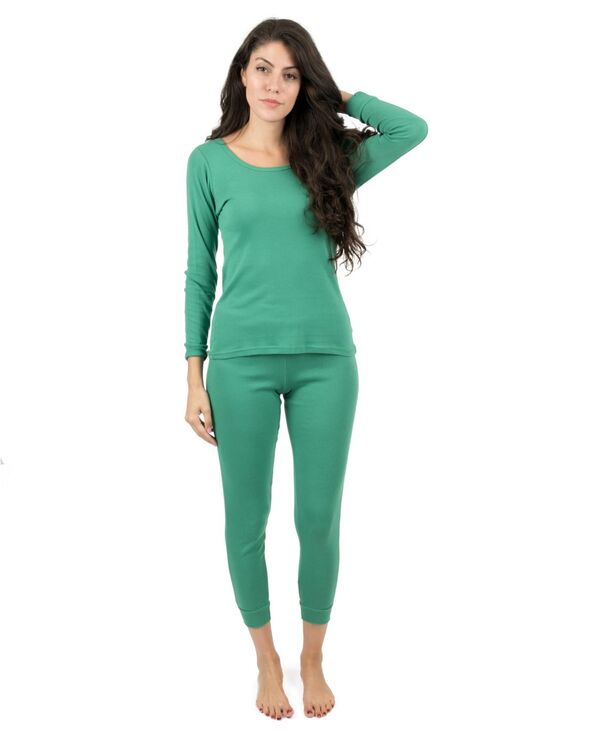 レベレット レディース アンダーウェア ナイトウェア パンツ シャツ コットン Leveret Women's Matching Family Two Piece Cotton Long Sleeve Shirt and Pantsolid Color Pajamas Green グリーン|ReVida 店