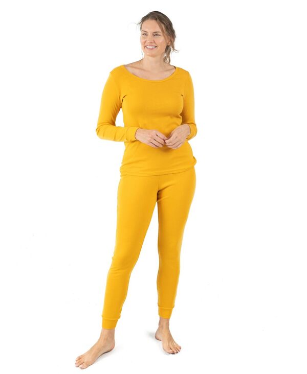 レベレット レディース アンダーウェア ナイトウェア パンツ シャツ コットン Leveret Women's Matching Family Two Piece Cotton Long Sleeve Shirt and Pantsolid Color Pajamas Mustard yellow イエロー|ReVida 店