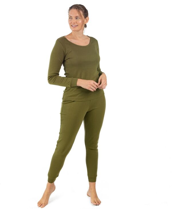 レベレット レディース アンダーウェア ナイトウェア パンツ シャツ コットン Leveret Women's Matching Family Two Piece Cotton Long Sleeve Shirt and Pantsolid Color Pajamas Olive オリーブ|ReVida 店