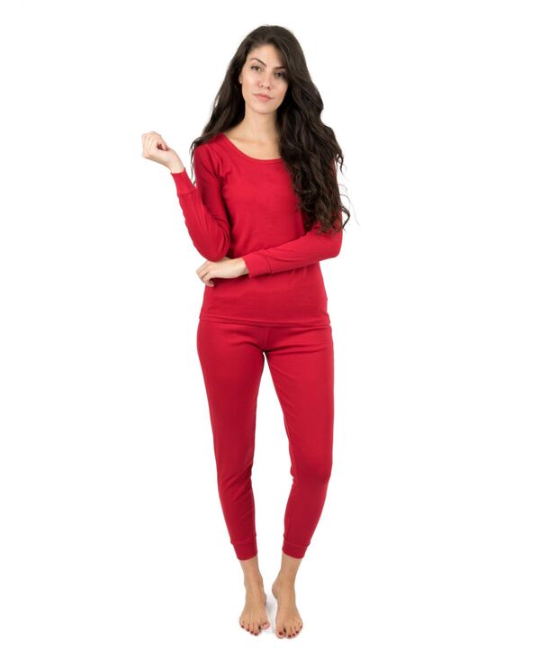 レベレット レディース アンダーウェア ナイトウェア パンツ シャツ コットン Leveret Women's Matching Family Two Piece Cotton Long Sleeve Shirt and Pantsolid Color Pajamas Red レッド｜ReVida 店 14,541円
