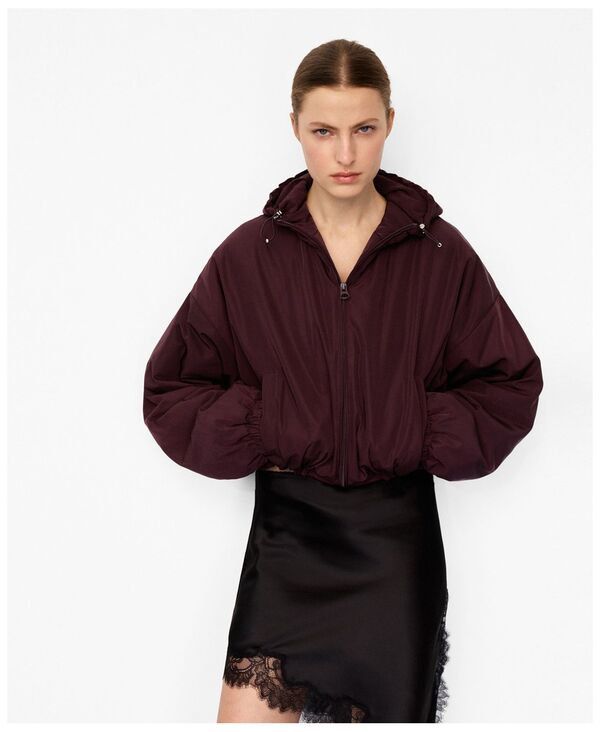 マンゴ レディース アウター ジャケット・ブルゾン フーデッドジャケット MANGO Women's Oversized Hooded Jacket Maroon マルーン｜ReVida 店