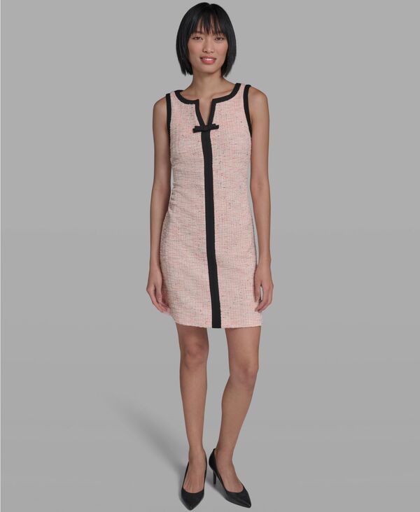 カール ラガーフェルド レディース トップス ワンピース ノースリーブ KARLAGERFELD PARIS Women's Front Bow Detail Sleevelesshort Dress Pink Multi/Black ブラック｜ReVida 店