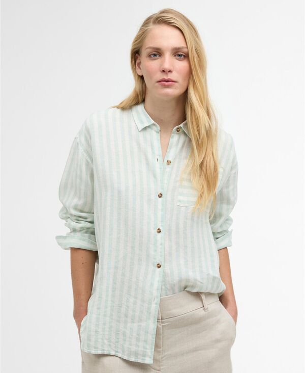 バブアー レディース トップス シャツ ドロップショルダー Barbour Women's Annie Stripedrop Shoulder Shirt Spearmint Stripe ストライプ｜ReVida 店