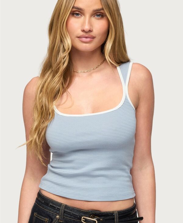 アディクテッド レディース トップス タンクトップ Edikted Women's Valentena Striped Square Neck Tank Top Light-blue ブルー｜ReVida 店