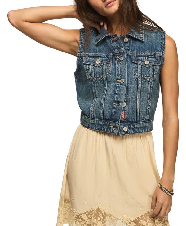 ラッキーブランド レディース トップス ベスト クロップド デニム Lucky Brand Women's Medium Wash Croppedenim Trucker Vest Valley Girl Wash デニム｜ReVida 店