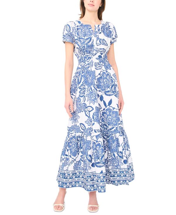 ミスク レディース トップス ワンピース Vネック 半袖 マキシ MSK Women'short-Sleeve V-Neck Maxi Dress Navy ネイビー｜ReVida 店