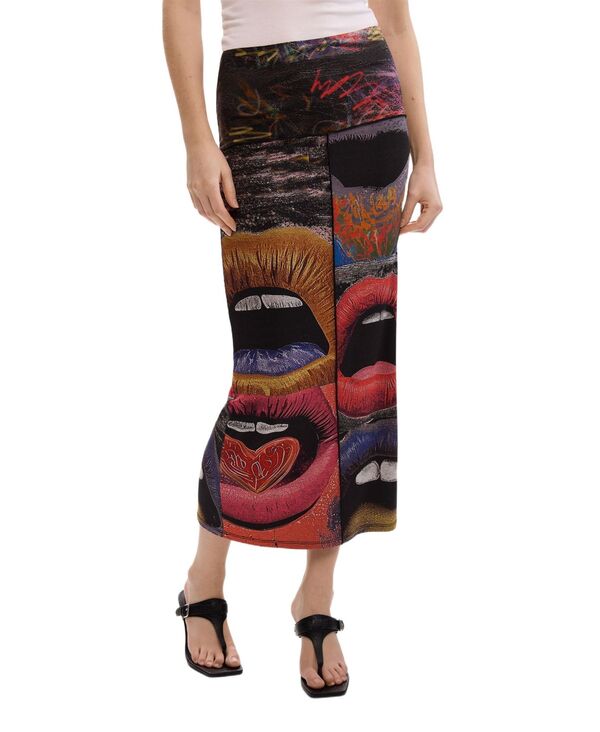 デジグアル レディース ボトムスカート プリント ニット Desigual Women's Printed Knit Skirt Black ブラック|ReVida 店