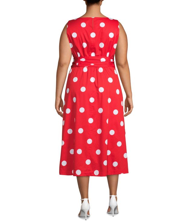 アンクライン レディース ワンピース トップス Plus Size Dot Print Midi Dress Poppy White Painfreepainrelief Com