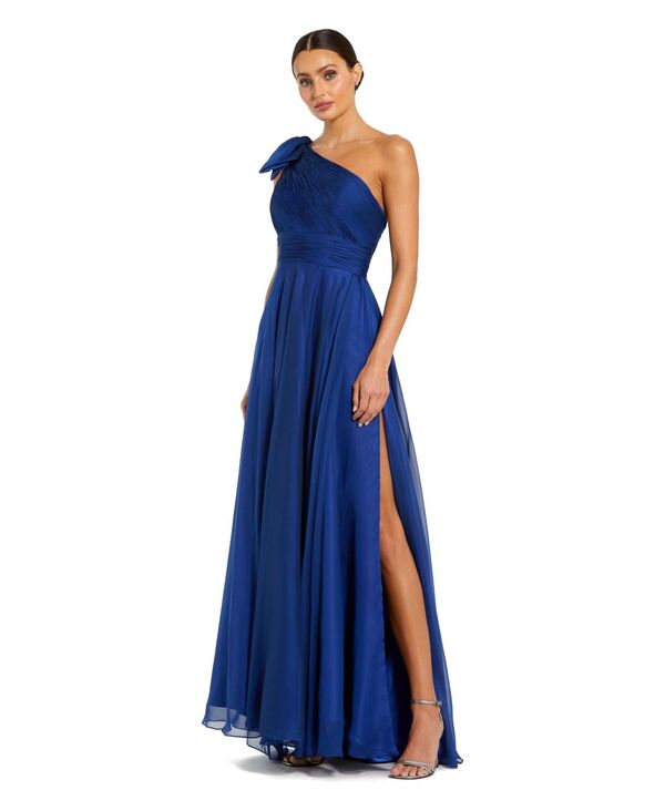 マックダガル レディース トップス ワンピース シフォン プリーツ Mac Duggal Women's Pleated One Shoulder Chiffon Gown Cobalt コバルト｜ReVida 店