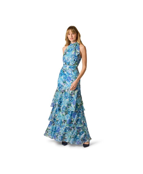 アドリアナ パペル レディース トップス ワンピース ホルター Adrianna Papell Women's Glazed Halter Neck Gown Blue Multi ブルー｜ReVida 店