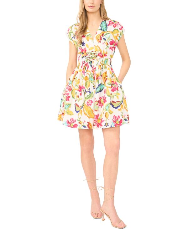 セセ レディース トップス ワンピース Vネック ミニ CeCe Women's V-Neck Multie Mini Dress Bright Rose マルチカラー｜ReVida 店