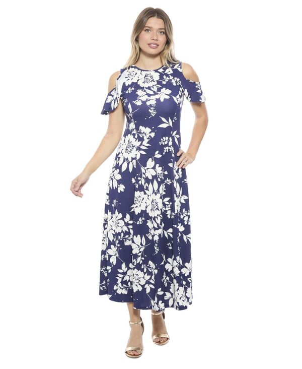 24 セブンコンフォート レディース トップス ワンピース A ライン フラワー柄 フリル マキシ フラワー 24seven Comfort Apparel Women's Floral Ruffle Sleeve Cold Shoulder A-Line Maxi Dress Print｜ReVida 店
