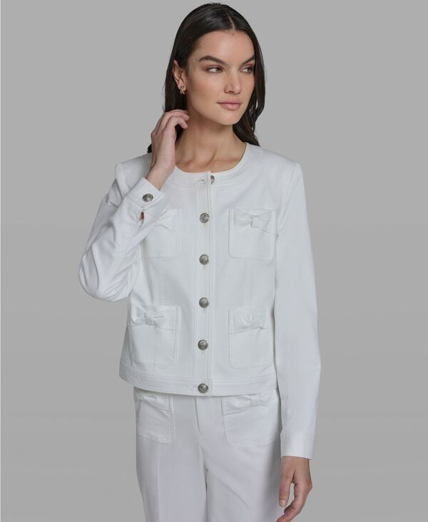 カール ラガーフェルド レディース アウター ジャケット・ブルゾン KARLAGERFELD PARIS Women's Bow Pocket Jacket Soft White ホワイト｜ReVida 店