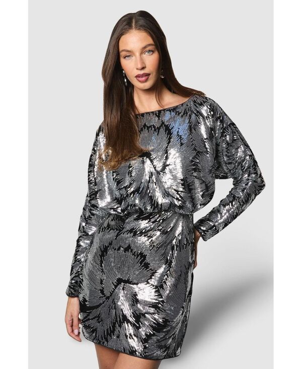 コースト レディース トップス ワンピース フラワー柄 ミニ スパンコール フラワー Coast Women's Floral Sequin Batwing Mini Dress Black ブラック|ReVida 店