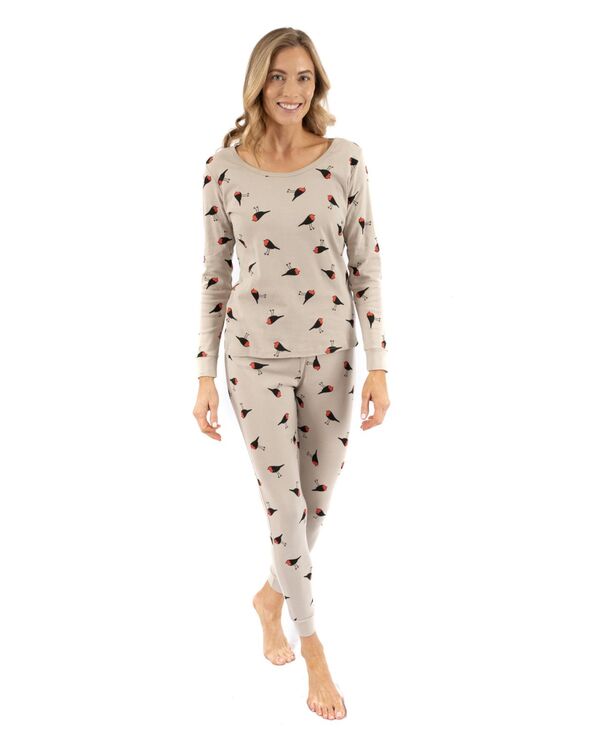 レベレット レディース アンダーウェア ナイトウェア プリント パンツ シャツ コットン Leveret Women's Matching Family Two-Piece Cotton Long Sleeve Shirt and Pants Print Pajamas Bird light grey グレー｜ReVida 店 14,950円