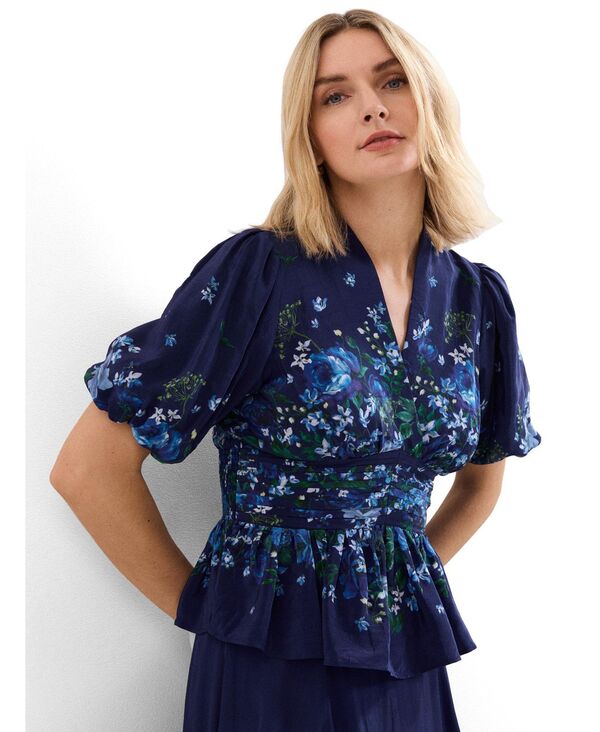 フェイズ・エイト レディース トップス シャツ フラワー柄 ブラウス フラワー Phaseight Women'safa Puff Sleeve Floral Blouse Navy ネイビー｜ReVida 店