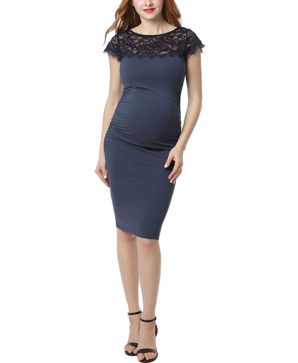 キミアンドカイ レディース トップス ワンピース レーストリム レース マタニティ kimi + kai Maternity Lace Trim Bodycon Dresslate blue スレート|ReVida 店