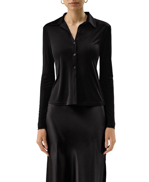 リリーシルク レディース トップス シャツ ジャージー LILYSILK Women'silk Jersey Basic Slim Shirt Black ブラック|ReVida 店
