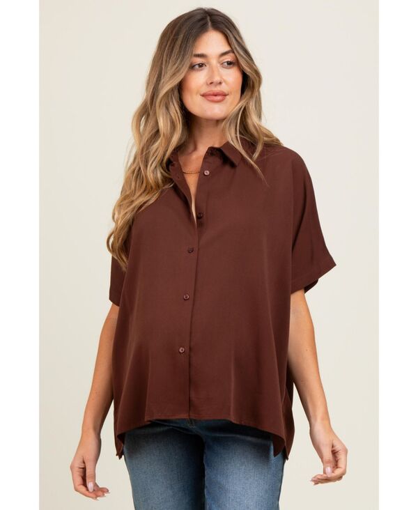 ピンクブラッシュ レディース トップス シャツ ボタンダウン ブラウス マタニティ Pinkblush Maternity Taupe Dolman Sleeve Button Down Blouse Brown ブラウン｜ReVida 店