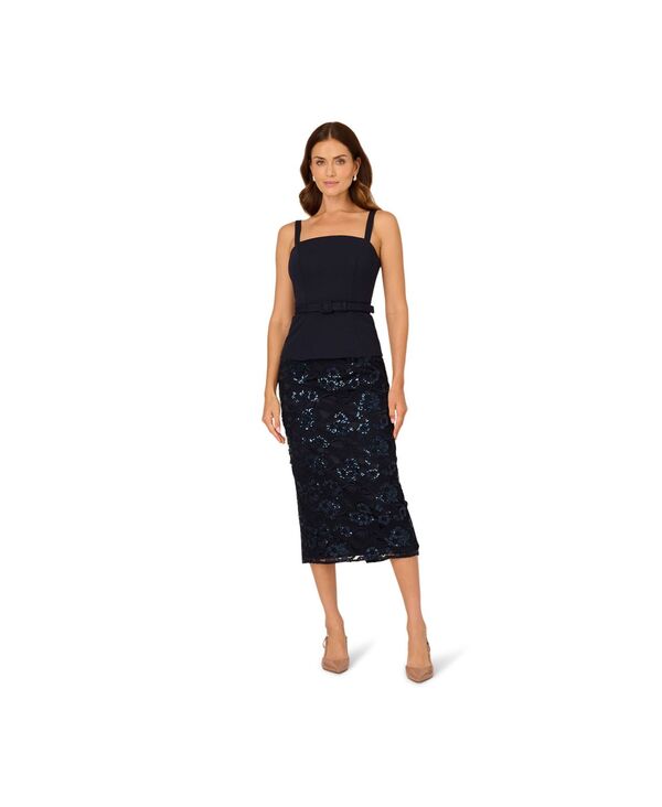アドリアナ パペル レディース トップス ワンピース ミディ スパンコール Adrianna Papell Women'square Neck Sequined Combo Midi Dress Midnight｜ReVida 店 23,660円