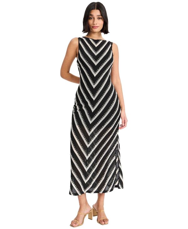 ドナモーガン レディース トップス ワンピース ミディ ノースリーブ Donna Morgan Women's Crochet Sleeveless Midi Dress Black/Cream クリーム|ReVida 店