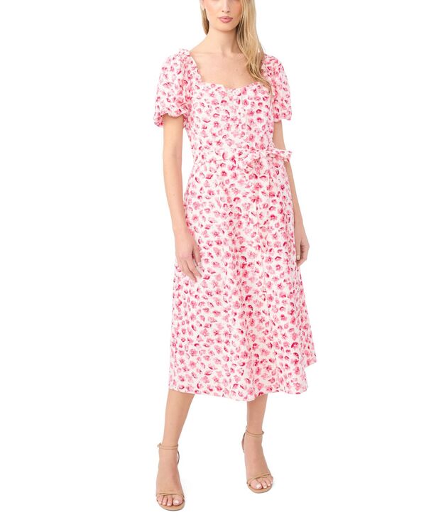 セセ レディース トップス ワンピース パフスリーブ ミディ コットン CeCe Women'sweetheart Neck Puff-Sleeve Cotton Midi Dress Rose Cerise｜ReVida 店