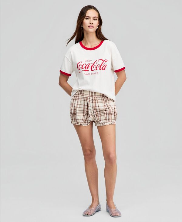 アンドノウディス レディース ボトムス ハーフパンツ・ショーツ ショートパンツ コットン And Now This Women's Cotton Plaid Pull-On Bubble Shorts Brown Plaid ブラウン｜ReVida 店