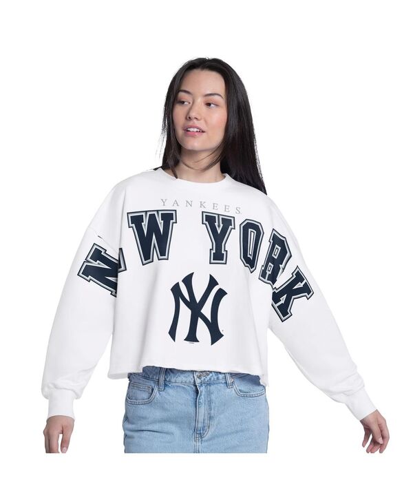 ジースリー フォーハー バイ カール バンクス レディース アウター パーカー・スウェット シャツ クロップド G-III 4Her by Carl Banks Women's White New York Yankees Bleachers Cropped Pullover Sweatshirt White ホワイト｜ReVida 店