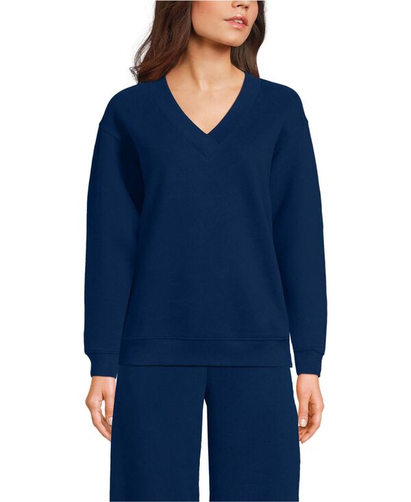 ランズエンド レディース アウター パーカー・スウェット Vネック シャツ Lands' End Women's Long Sleeve Seriousweats V-neck Sweatshirt Deep sea navy ネイビー｜ReVida 店