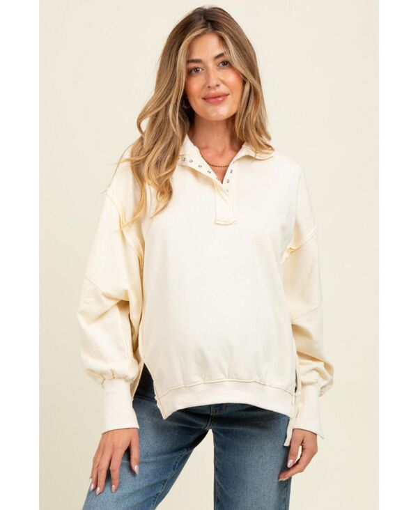ピンクブラッシュ レディース アウター パーカー・スウェット シャツ マタニティ Pinkblush Maternity Cream Snap Button Pullover Henley Maternity Sweatshirt Cream クリーム|ReVida 店