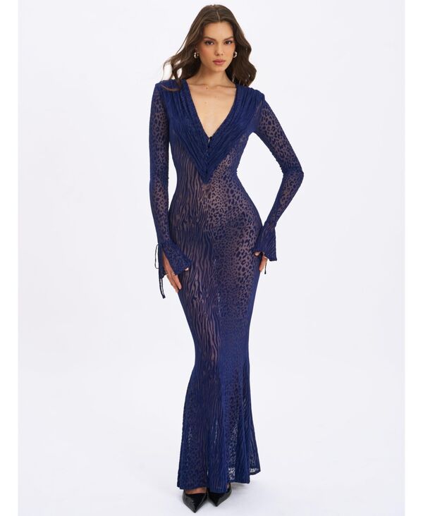 ミスサークル レディース トップス ワンピース Vネック アニマル柄 プリント マキシ Miss Circle Women's Ilyse Navy V-Neck Plunge Animal Print Mermaid Hemaxi Dress Navy ネイビー｜ReVida 店