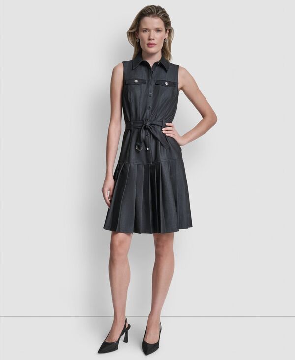ダナ キャラン ニューヨーク レディース トップス ワンピース プリーツ ノースリーブ DKNY Women'sleeveless Colla red Pleatedress Denim デニム｜ReVida 店 19,595円